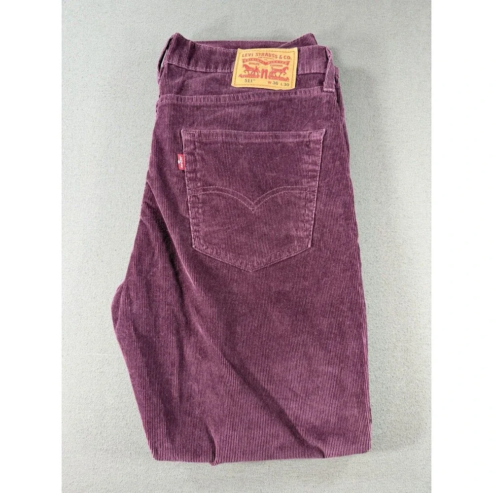 Levi's 511 Corduroy Pants Mens 36x30 Velvet Burgundy Slim Fit Stretch